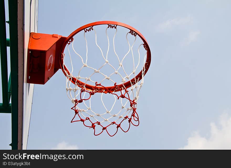 Basketball Board close up on blue sky. Basketball Board close up on blue sky.