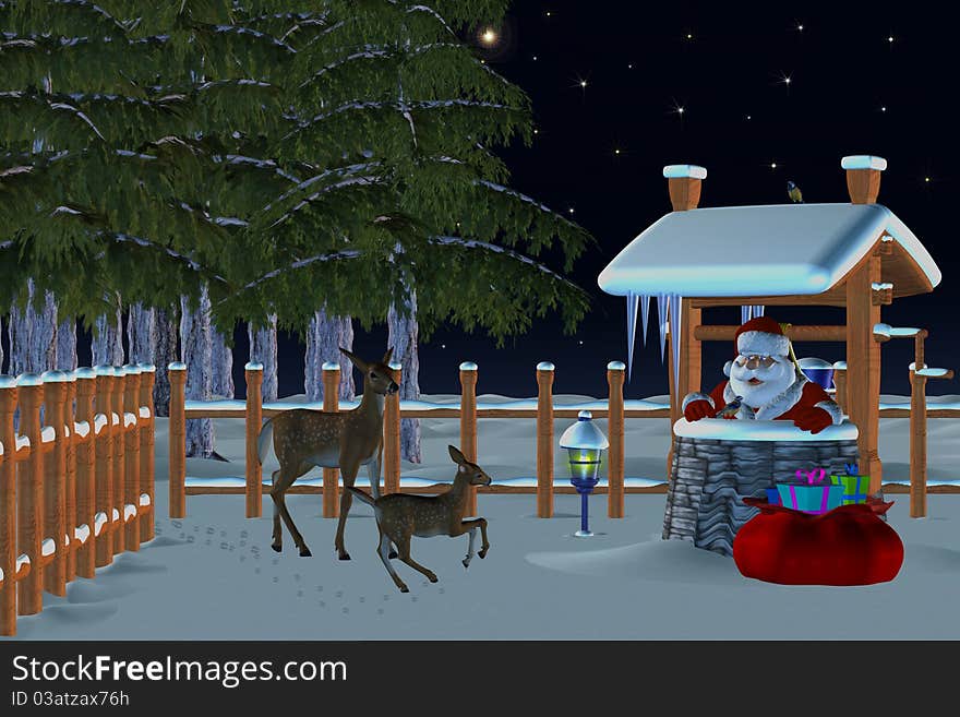 3d render of christmas in the forest