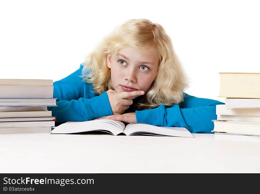 Schoolgirl Lying On Floor And Thinks About Problem