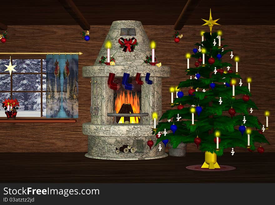 3d render of christmas room. 3d render of christmas room