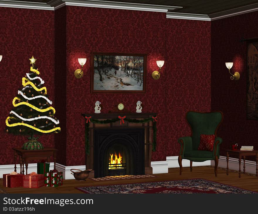 3d render of christmas room 1