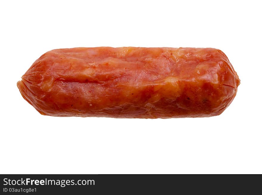 Small spicy salami snack isolated on a white background