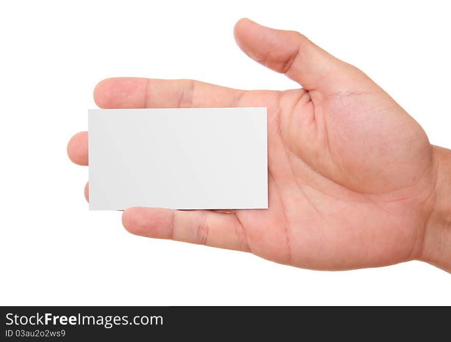 Hand showing blank card with space in blank for insert text or design