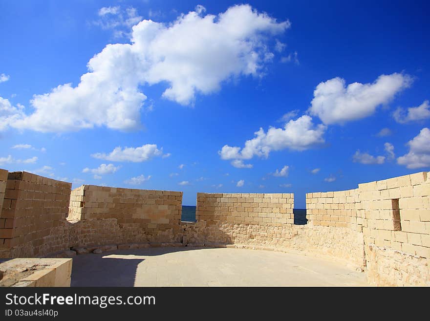 Old open Historic stage ( Stone ) with cloudy sky