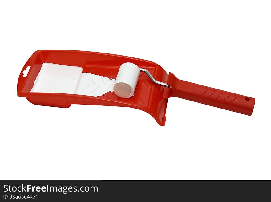 Paint roller and red tray