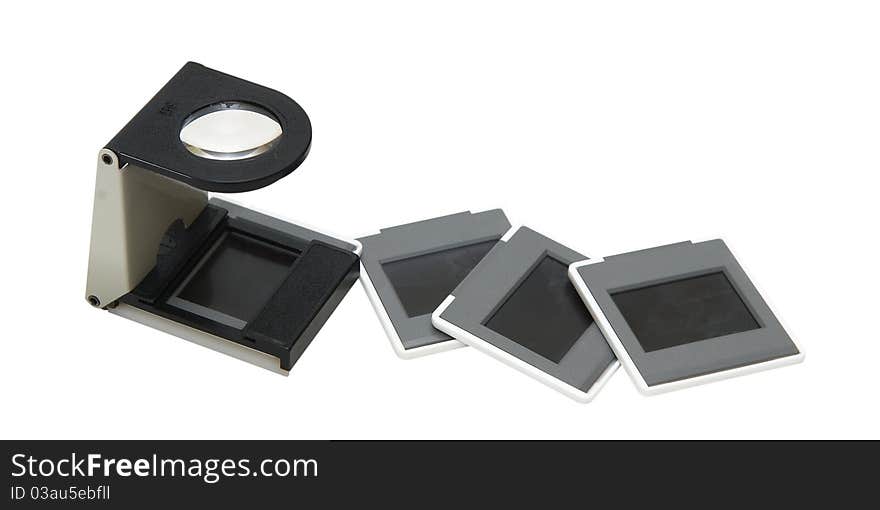 Slide frame and lens isolated on white background