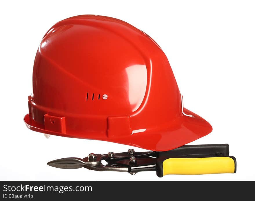 Construction equipment: helmet and snips