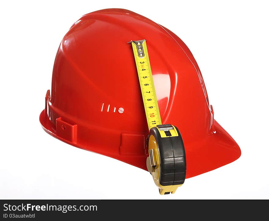 Red helmet and a tape measure