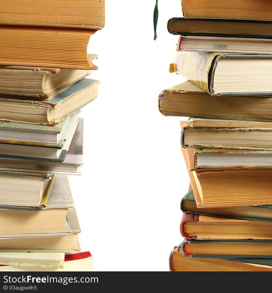 Book piles isolated on white background