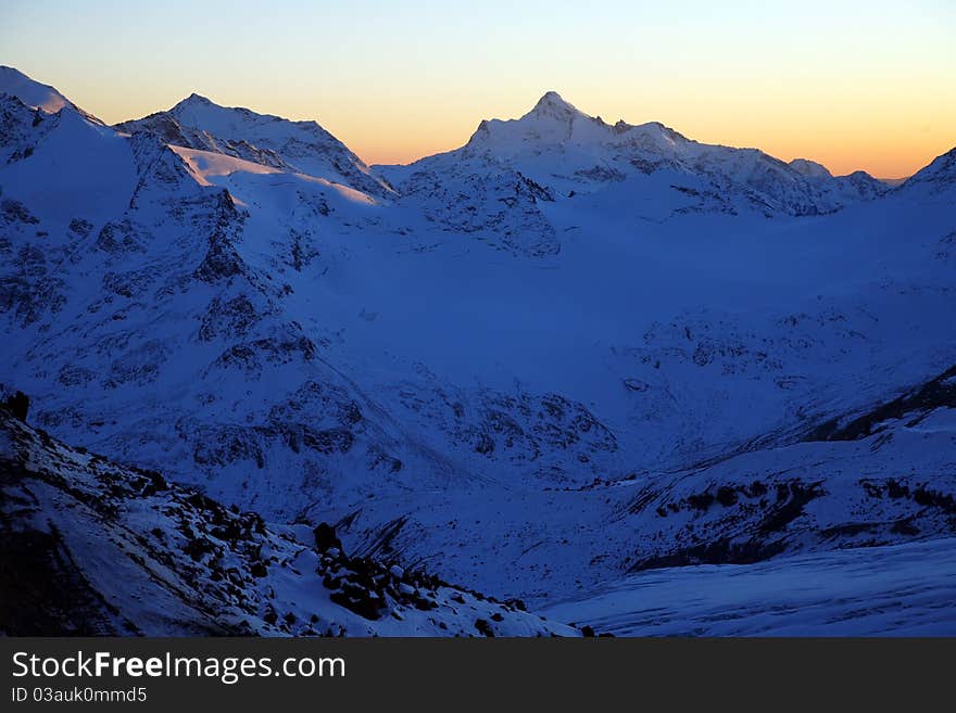 Sundown in mountains Elbrus area