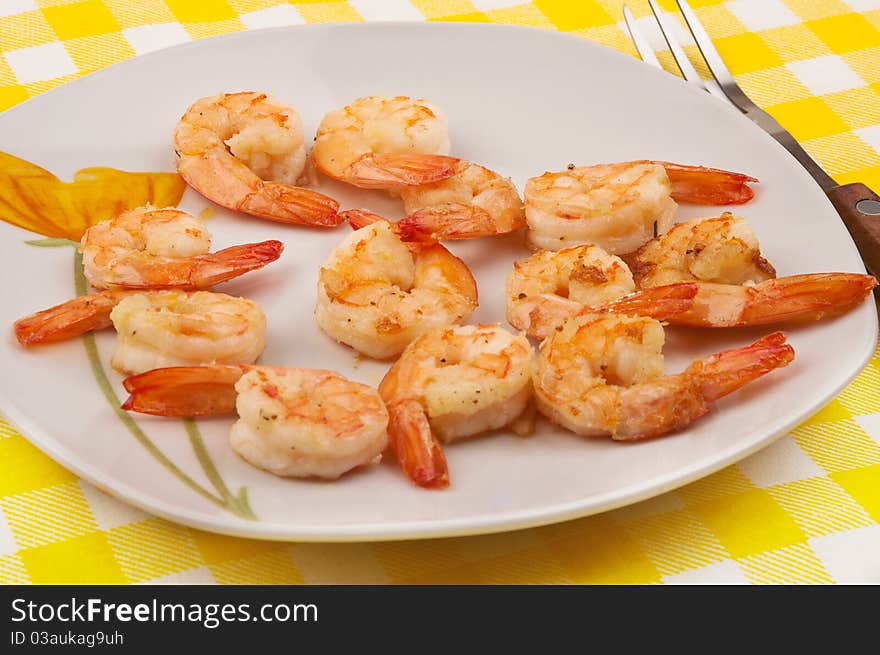 Cooked shrimps on plate