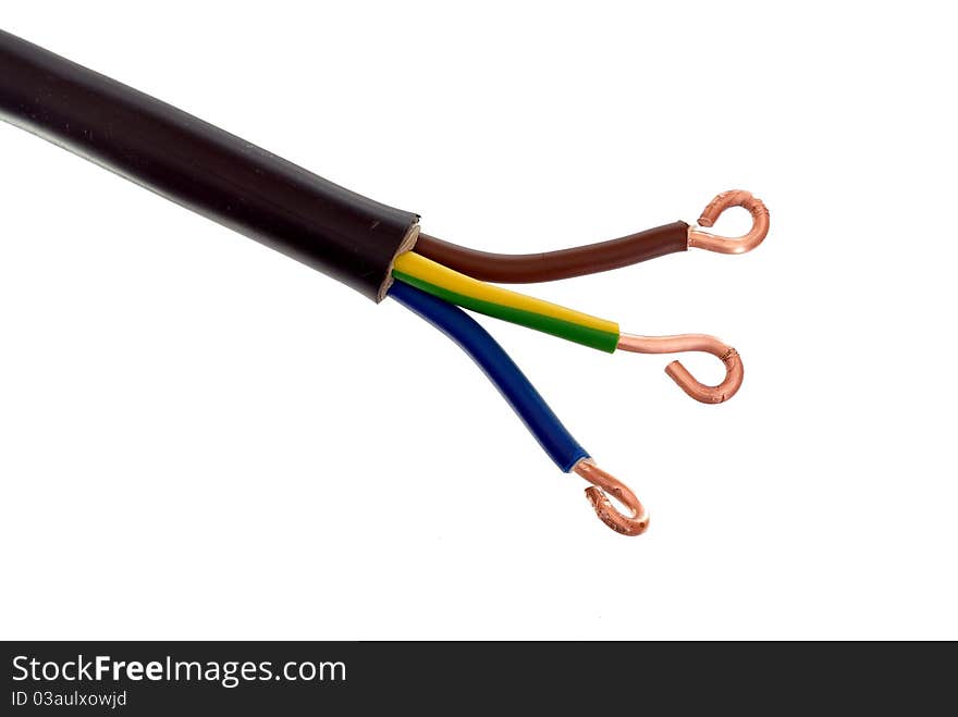 Electric cable on white background