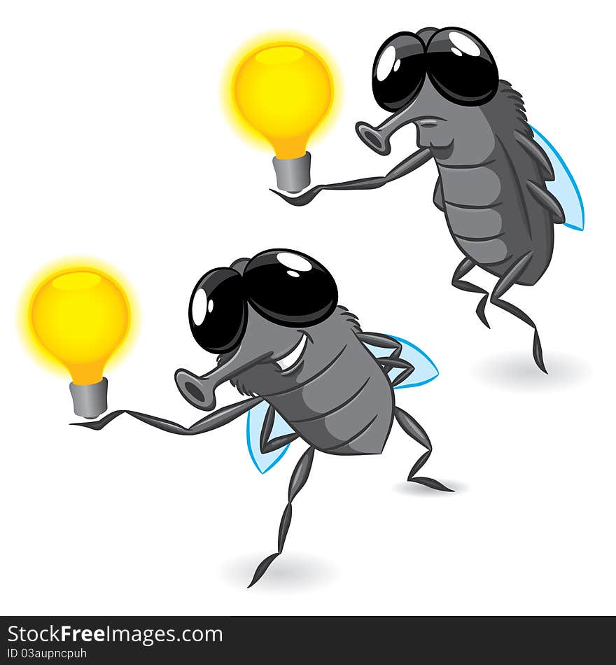 Two flies holding light bulbs