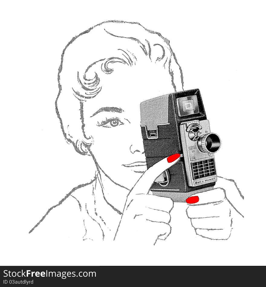 Ilustration of a woman with a movie camera.