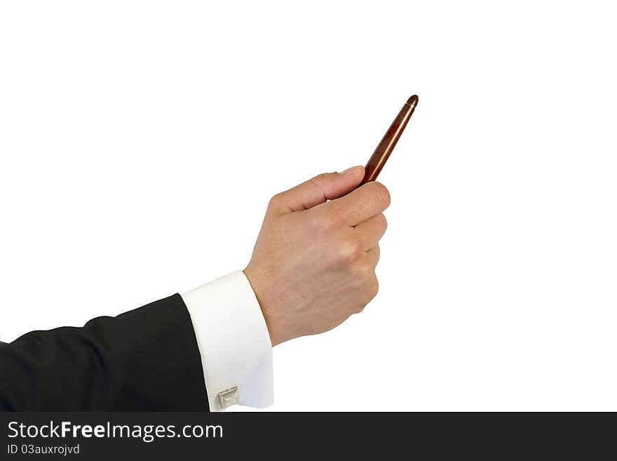 Photo of a hand holding a luxury pen. Photo of a hand holding a luxury pen