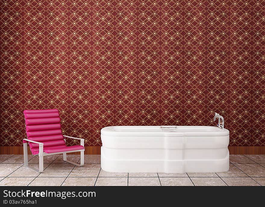 Purple leather chair in an old bathtub. Purple leather chair in an old bathtub