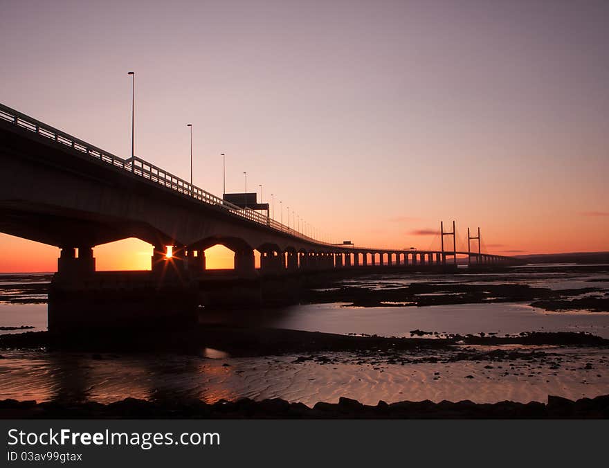 Sunset over Severn Bridge