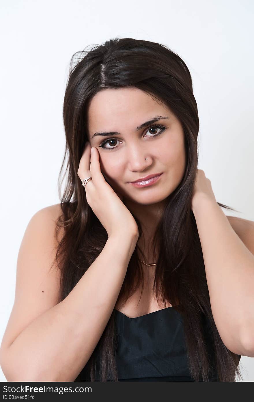 Portrait of a beautiful sensuality woman in black dress posing