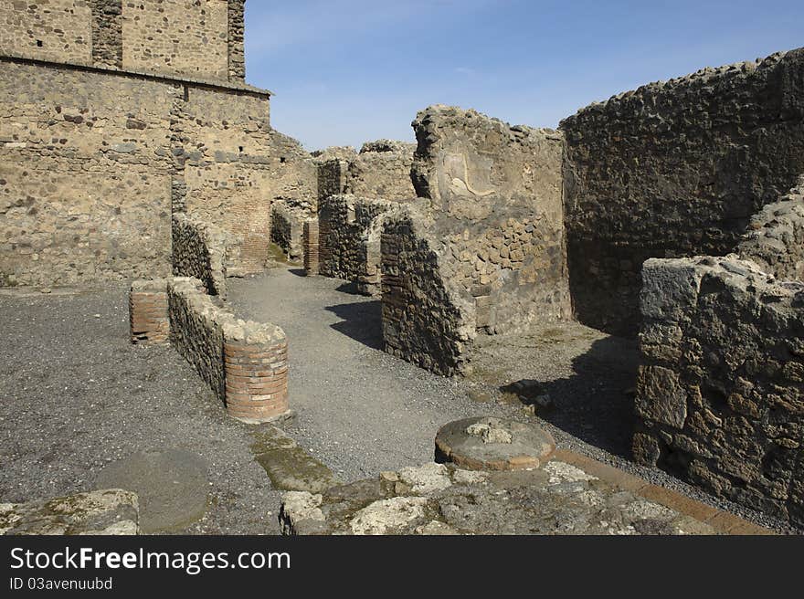 Pompei, roman ruins in Naples, Italy, at rotts of Vesuvio. Pompei, roman ruins in Naples, Italy, at rotts of Vesuvio