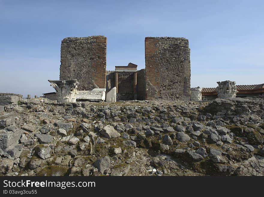 Pompei, roman ruins in Naples, Italy, at rotts of Vesuvio. Pompei, roman ruins in Naples, Italy, at rotts of Vesuvio