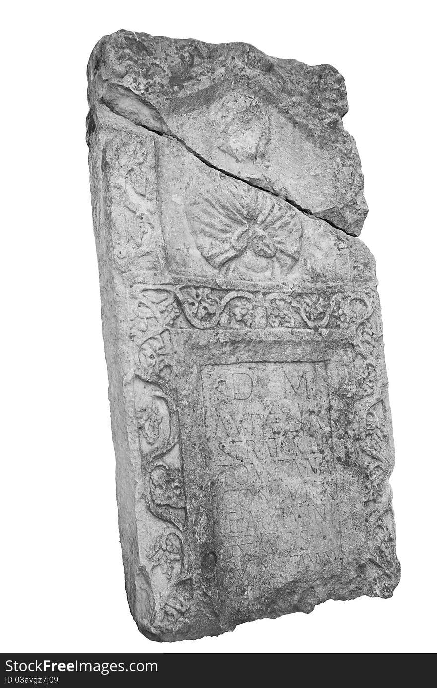 Ancient stone tombstone, isolated on a white background