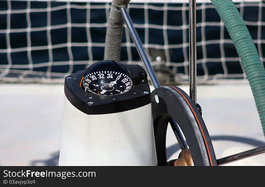 Gyro compass on a sailing boat. Gyro compass on a sailing boat