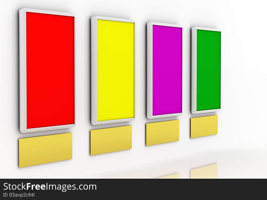 3D Color plates on reflective white background