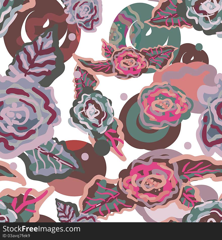 Vector seamless texture with hand drawn roses. Vector seamless texture with hand drawn roses