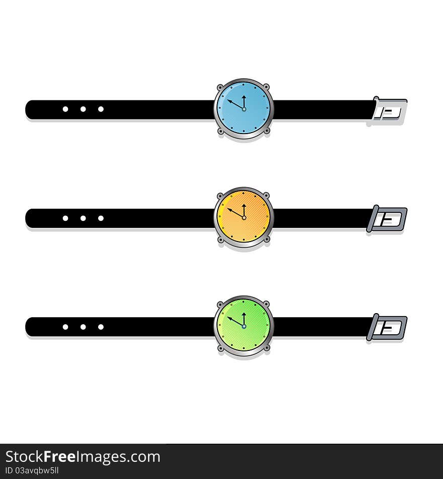 Glass  wrist watch set in green, blue, orange color