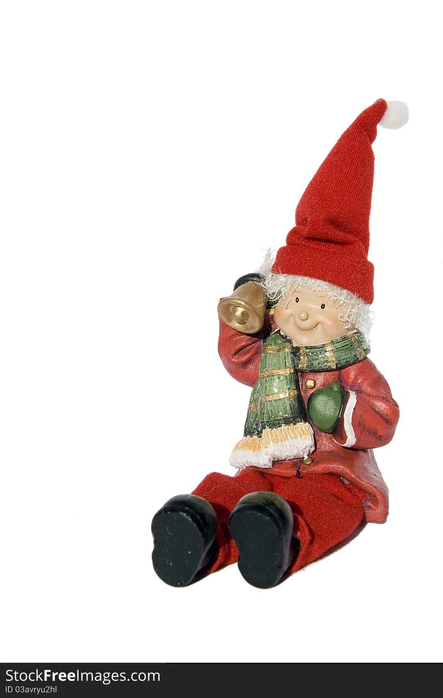 Christmas gnome with hat and bell isolated on white background