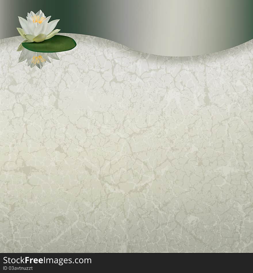 Abstract floral illustration with lotus on cracked background