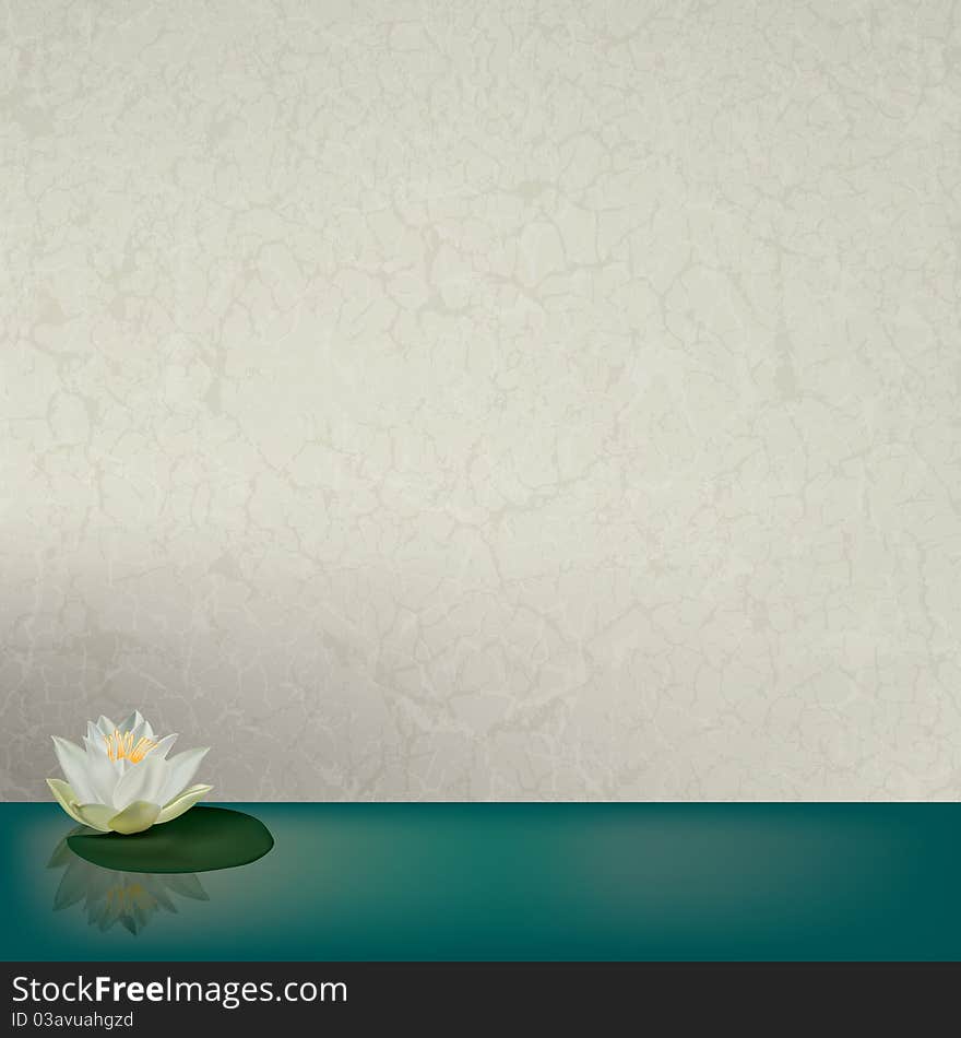 Abstract floral illustration with white lotus on cracked background