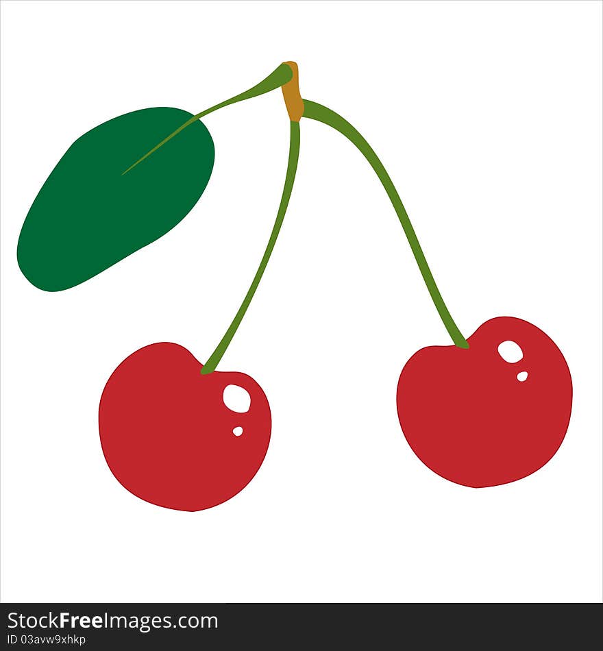 Beautiful and tasty handmade drawing of a red cherry fruit. this illustration is a close-up and it's isolated on white background. Beautiful and tasty handmade drawing of a red cherry fruit. this illustration is a close-up and it's isolated on white background