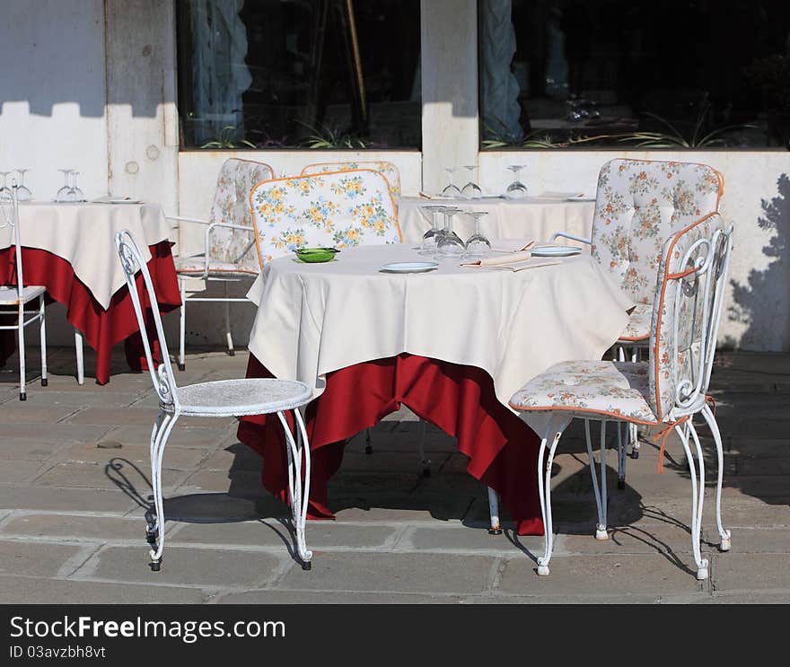 White terrace in the streets of Venice,Italy.