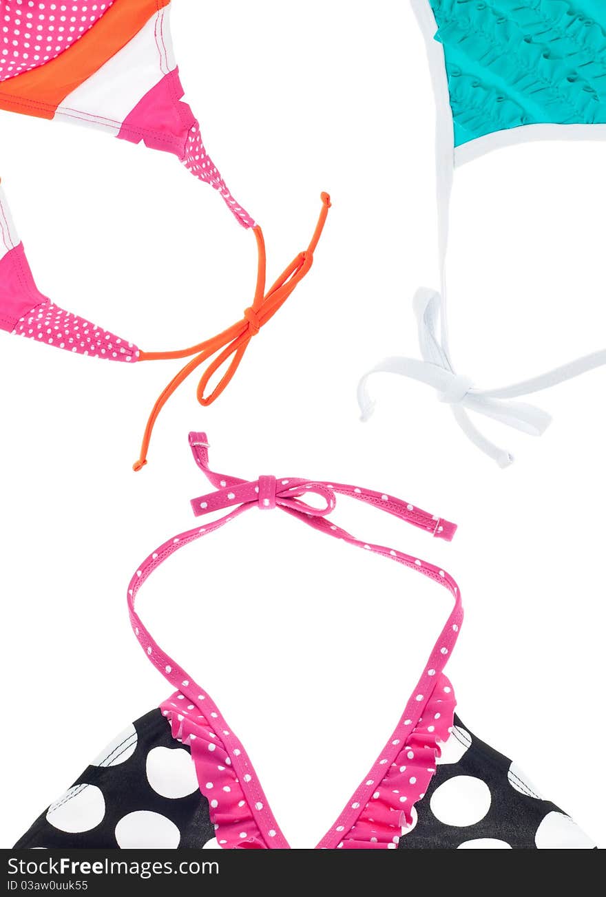 Vibrant Summer Bikini Background Showing Bows on White.