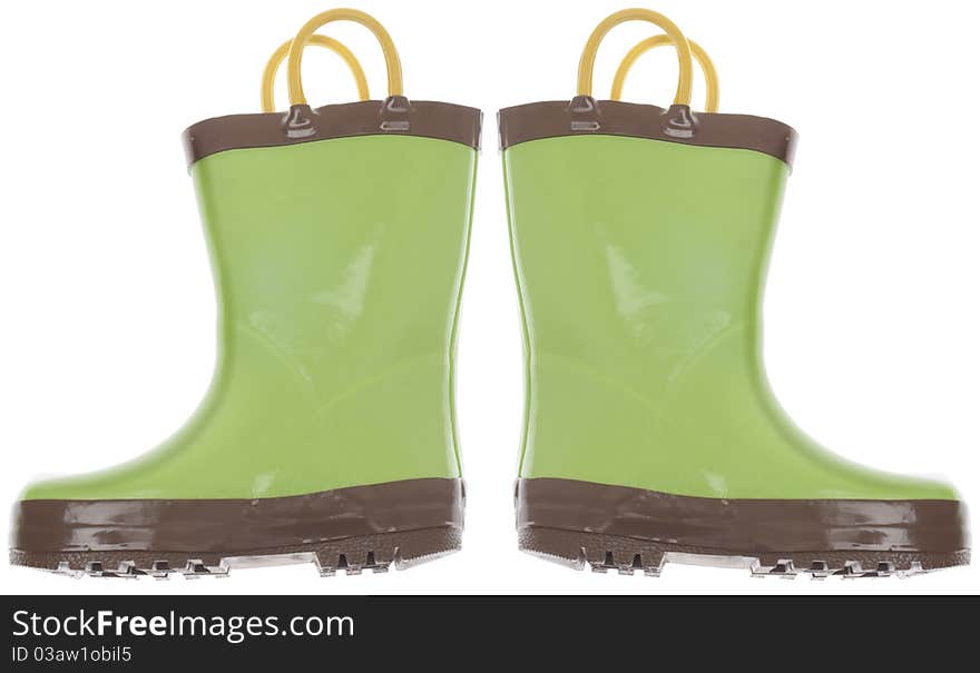 Green Gardening Boots Isolated on White with a Clipping Path.