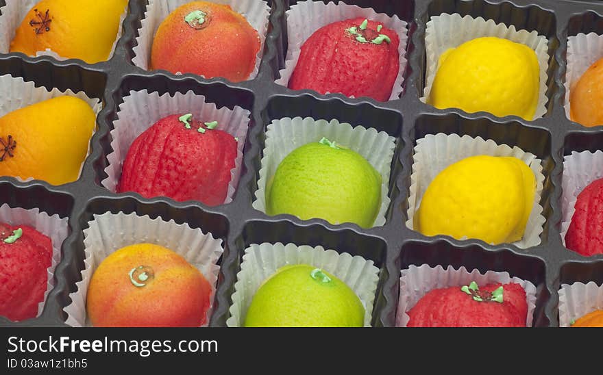 Colorful Marzipan in Fruit Shapes