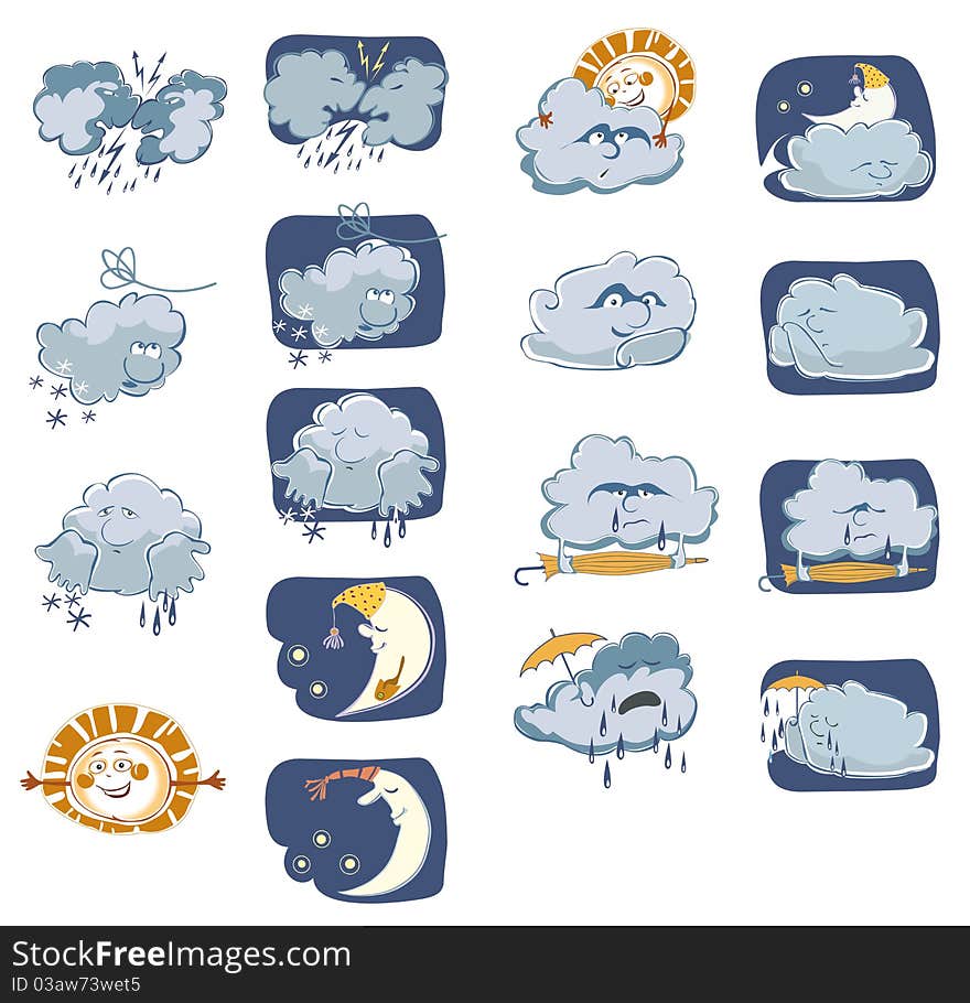 Signs for the weather in the cartoon style. Signs for the weather in the cartoon style