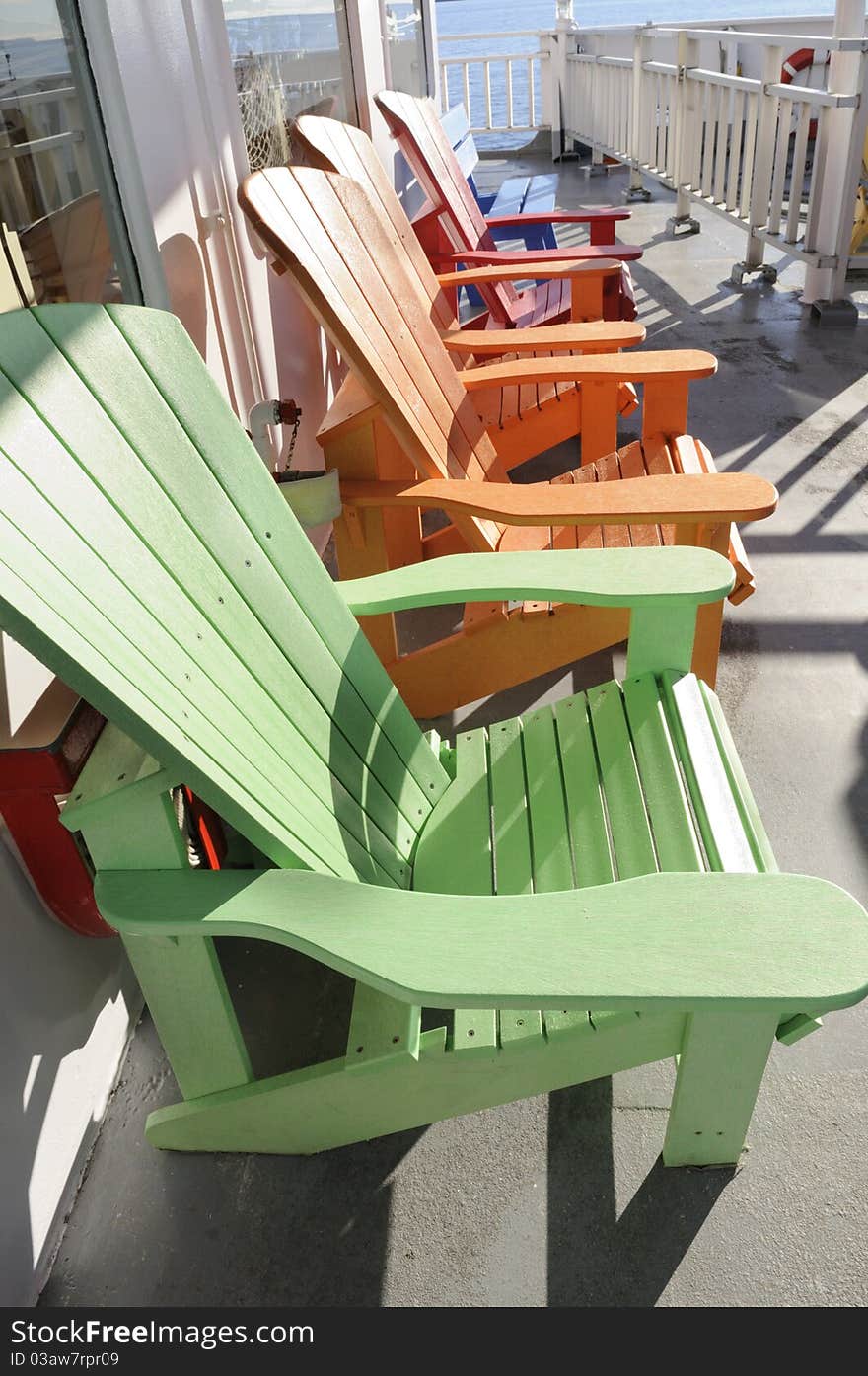 Series of chairs on a  cruise deck. Series of chairs on a  cruise deck.