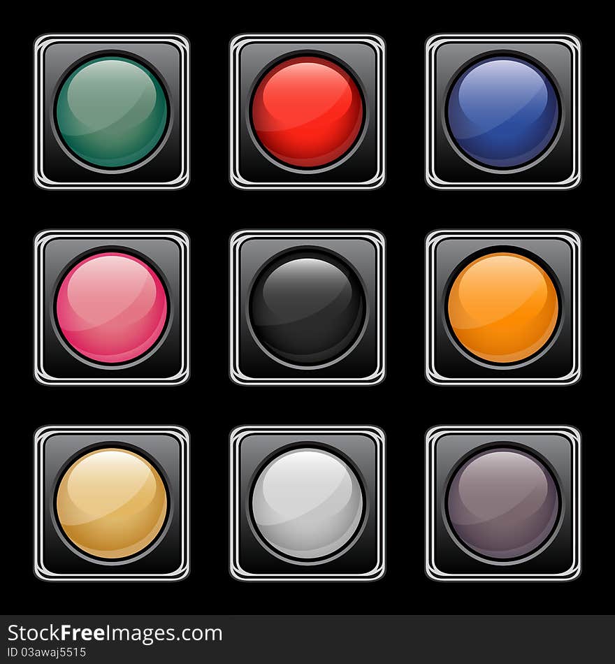 Glossy buttons set. Vector illustration.