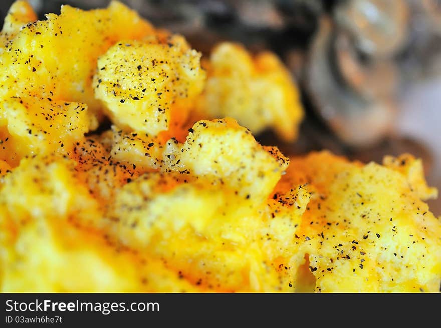 Macro of scrambled egg