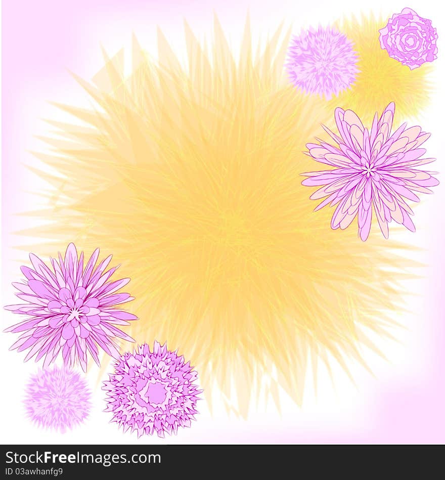 On a yellow background a set of lilac colors of the different form. On a yellow background a set of lilac colors of the different form