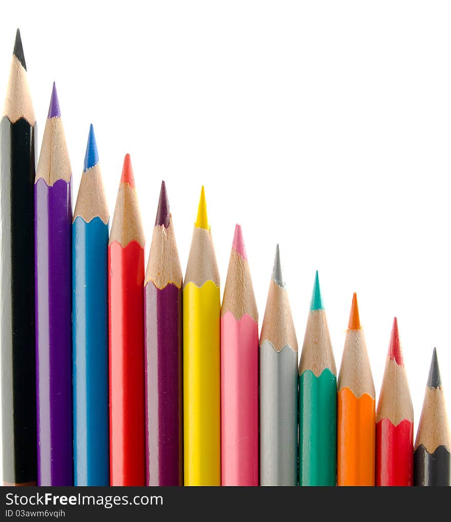 Set of color pencils which stand in a row in the form of the increasing schedule