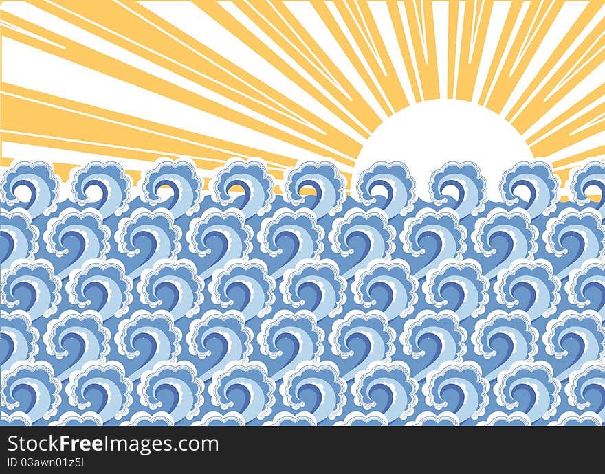 Sea waves. Vector illustration of sea landscape