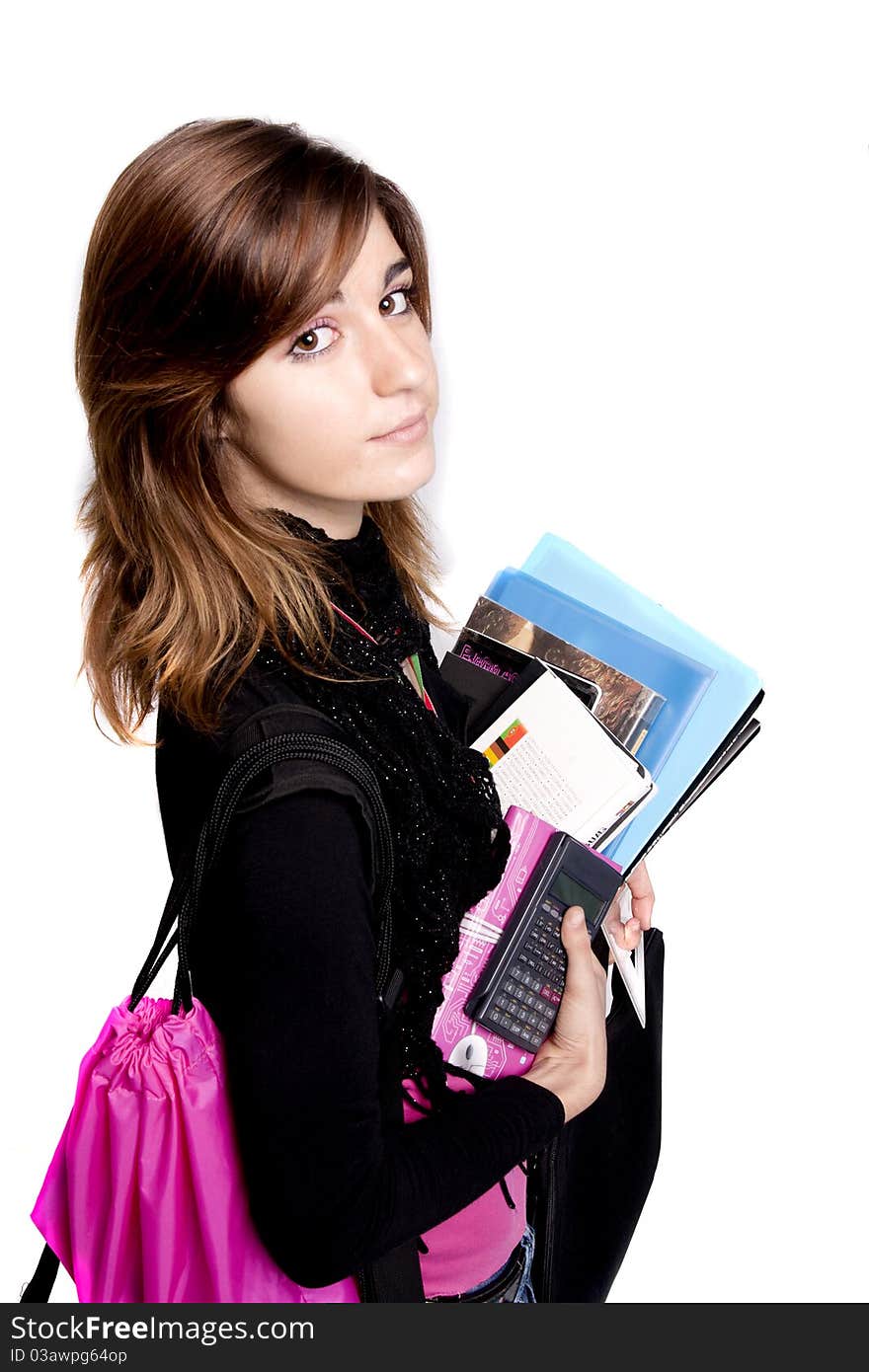 School Girl On A White Background