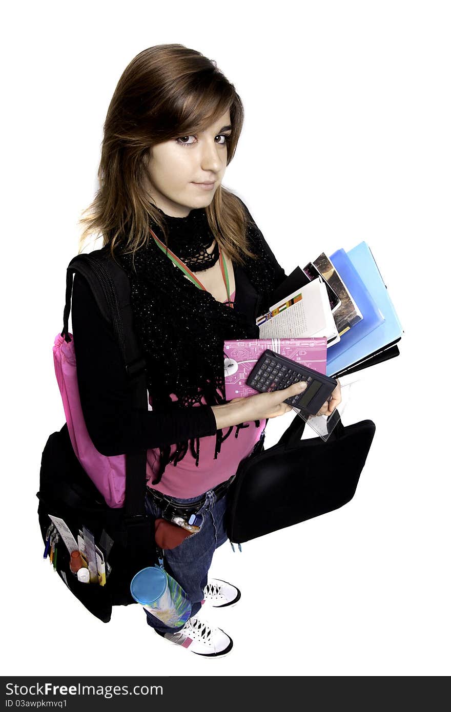 School girl on a white background