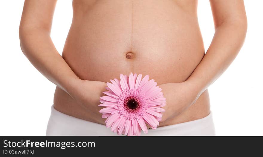 Pregnant woman with pink flower