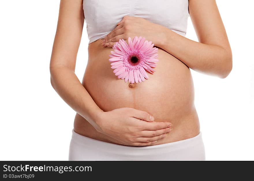 Pregnant woman with pink flower