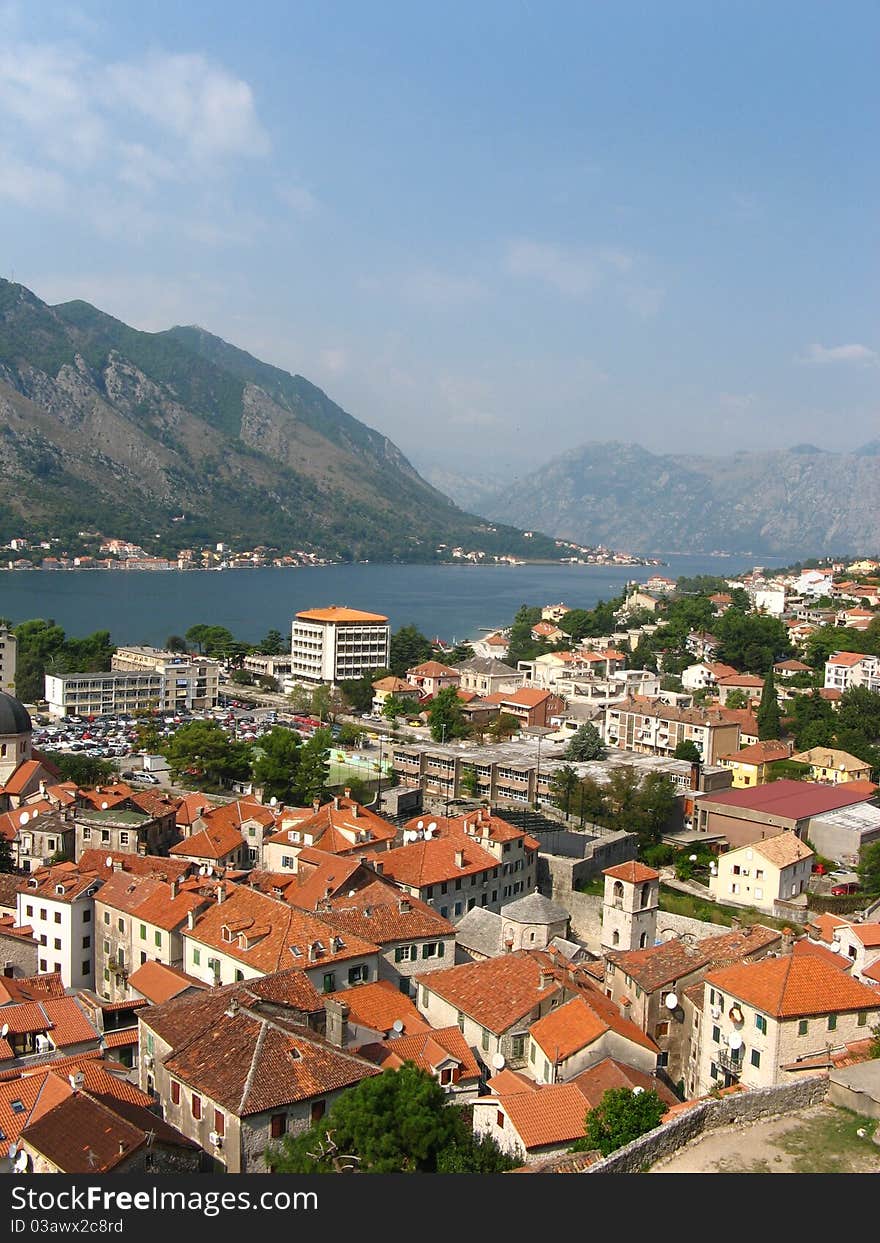 Kotor Harbour View with City Roofs. Kotor Harbour View with City Roofs