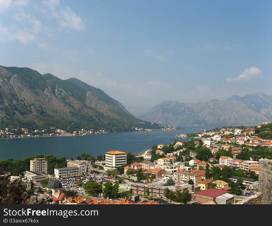 Kotor Harbour View with City Roofs. Kotor Harbour View with City Roofs